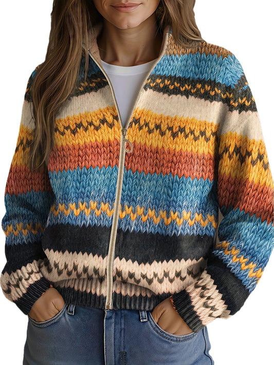Yseult™ Chevron Stripe Zip Cardigan