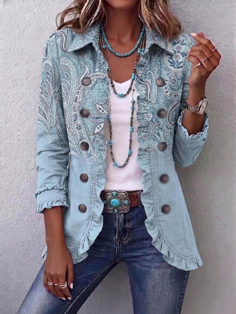 Estrella™ Vintage Paisley Print Ruffled Jacket