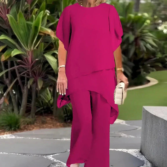 Herlene™ Elegant Two-Piece Set | Layered Top and Wide-Leg Trousers
