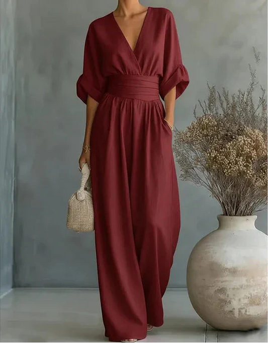 Elise™ Elegant Fluid Jumpsuit - Burgundy