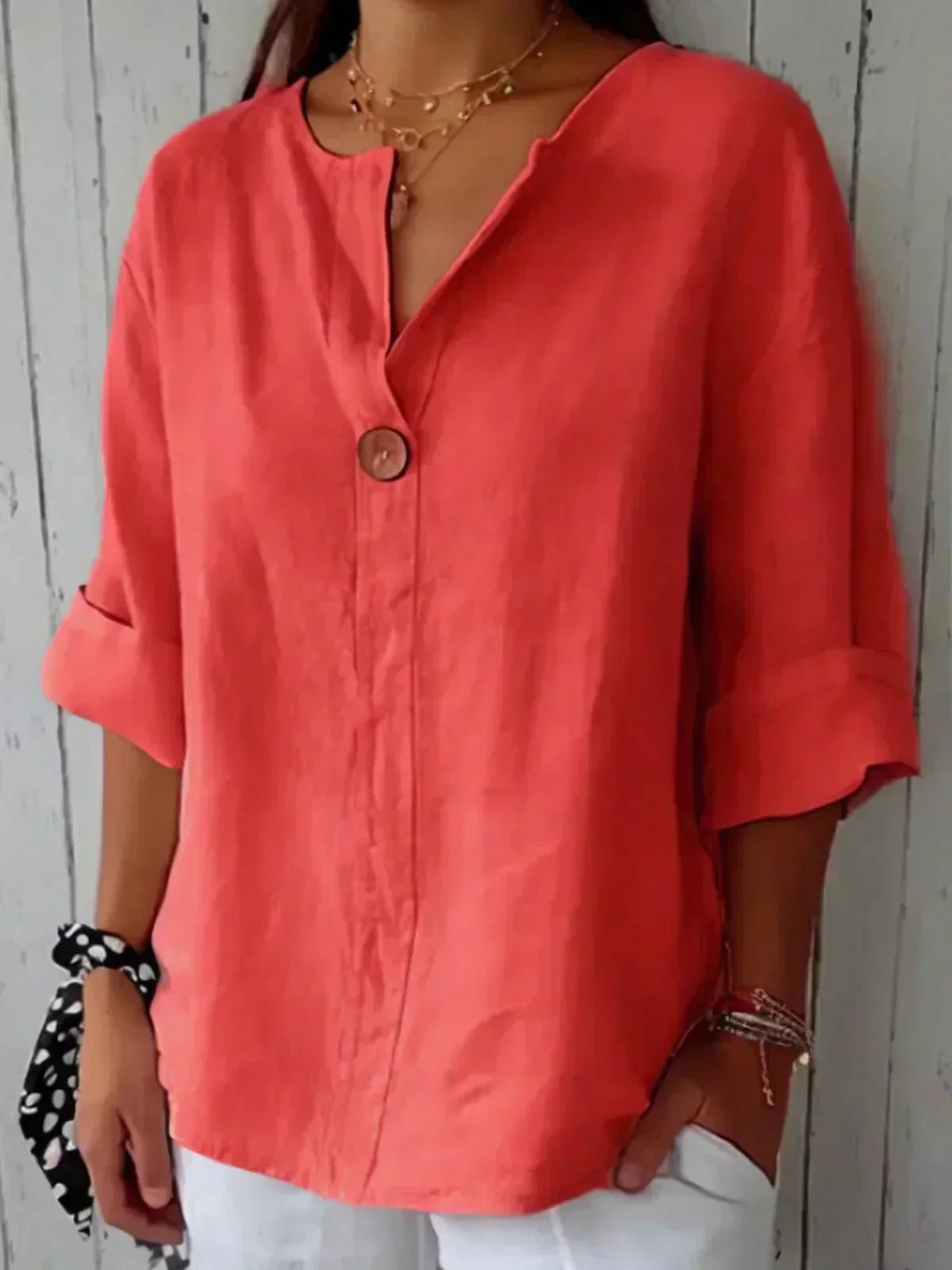 Zamma™ Relaxed V-Neck Top - Red
