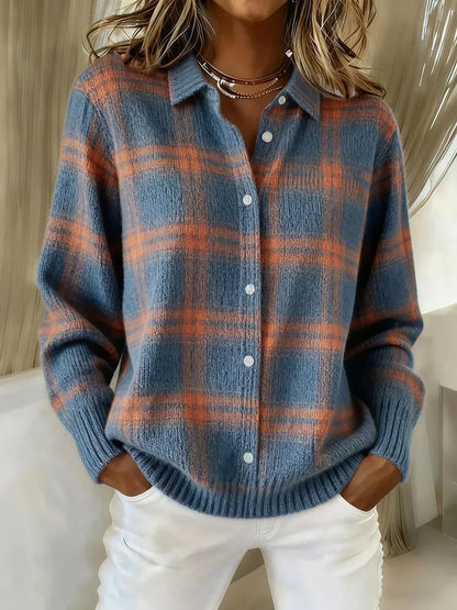 Anna™ Plaid Knit Cardigan - Blue