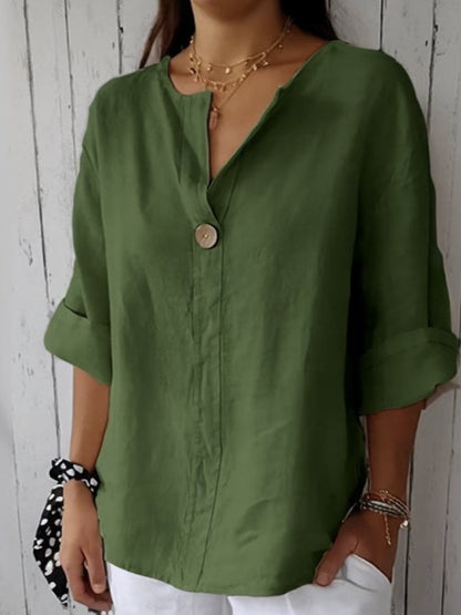 Zamma™ Relaxed V-Neck Top - Green