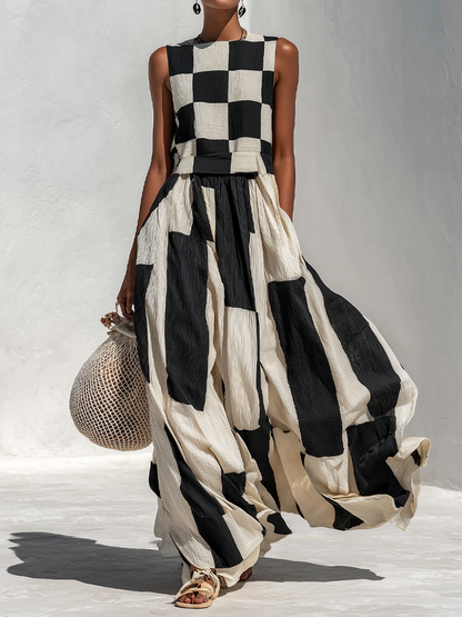 Ardenne™ Plaid and Stripe Paneling Sleeveless Maxi Dress