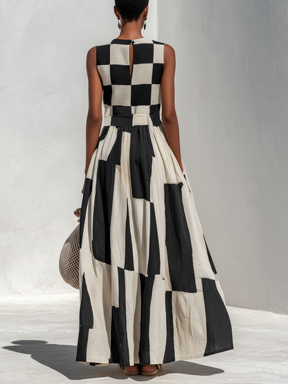 Ardenne™ Plaid and Stripe Paneling Sleeveless Maxi Dress