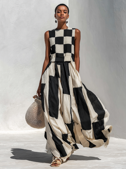 Ardenne™ Plaid and Stripe Paneling Sleeveless Maxi Dress