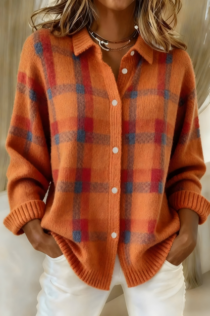 Anna™ Plaid Knit Cardigan - Orange