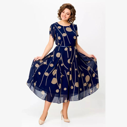 Ivy™ Navy Polkadot Print Chiffon Midi Dress