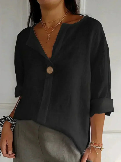 Zamma™ Relaxed V-Neck Top - Black