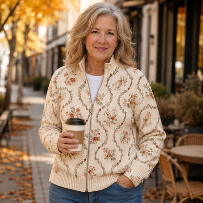 Persephone™ Delicate Floral Vine Zip Cardigan