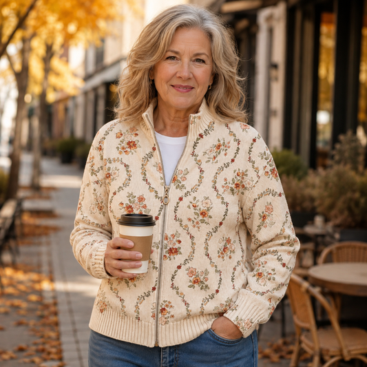 Persephone™ Delicate Floral Vine Zip Cardigan