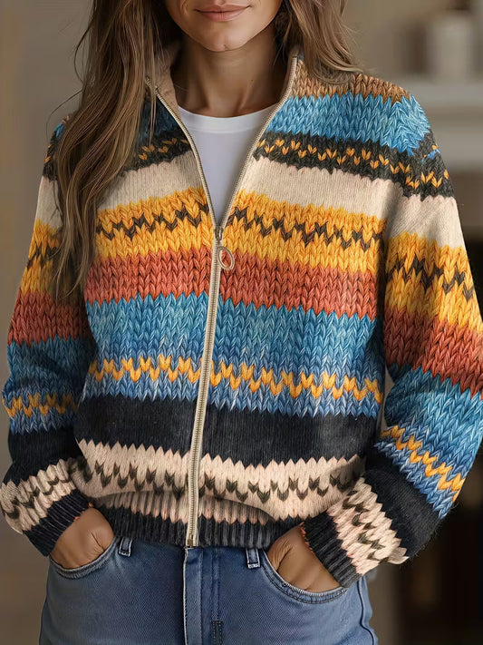 Yseult™ Chevron Stripe Zip Cardigan