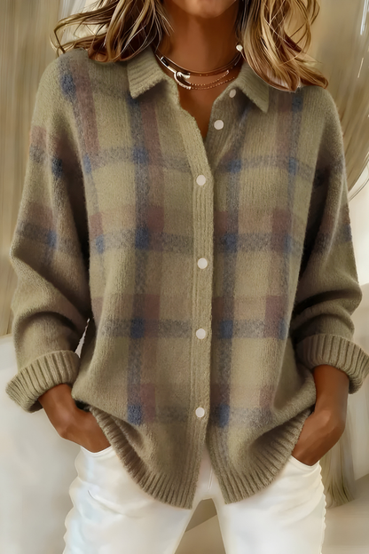 Anna™ Plaid Knit Cardigan - Green