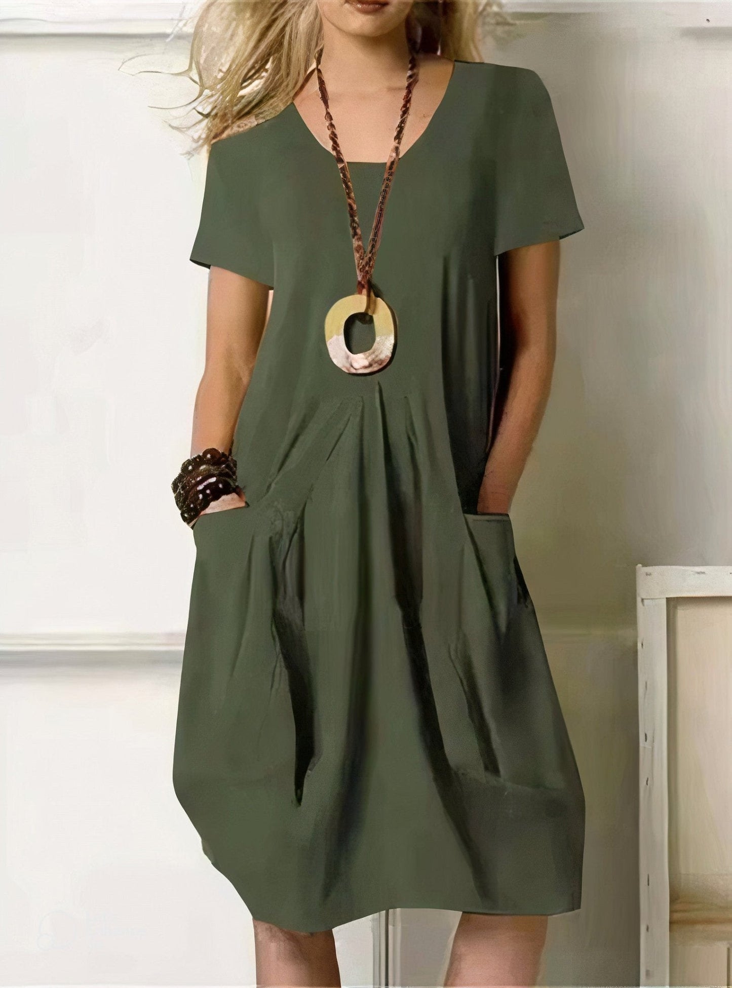 Kwani™ Easy Casual Flow Dress - Green