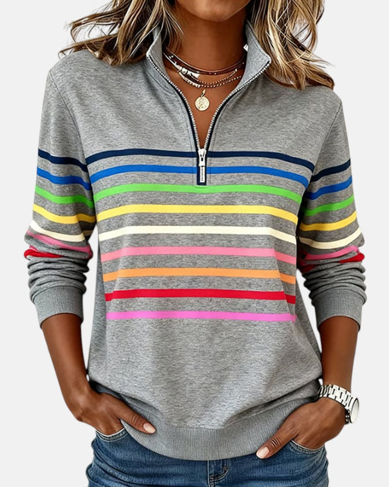 Colette™ Rainbow Striped Zip Sweatshirt - Gray