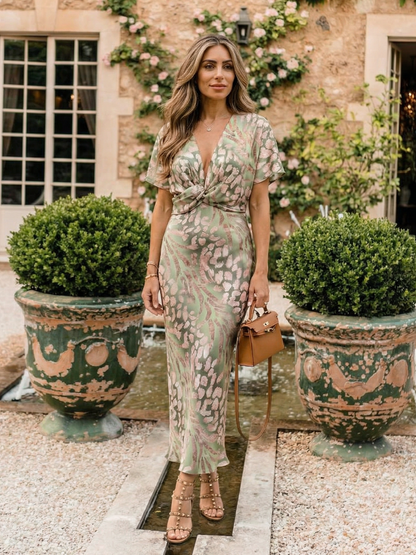 Margot™ | Abstract Print Twist Waist Midi Dress