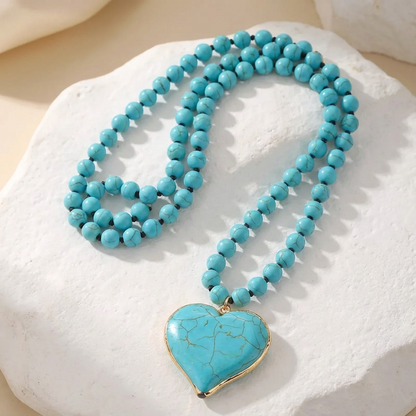 Turquoise Heart Bead Necklace - Turquoise