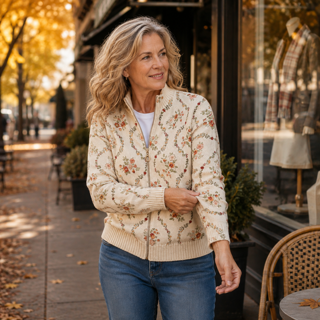 Persephone™ Delicate Floral Vine Zip Cardigan