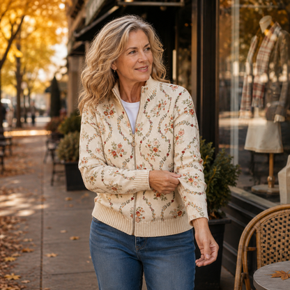 Persephone™ Delicate Floral Vine Zip Cardigan