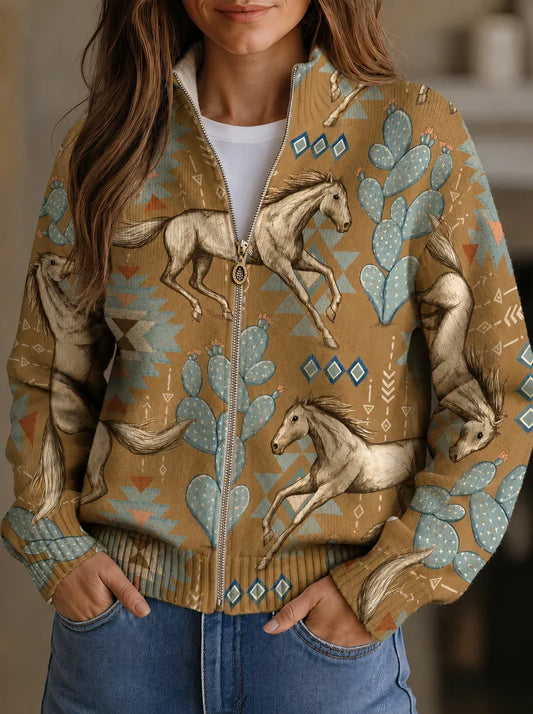 Perpetua™ Western Print Zip Cardigan