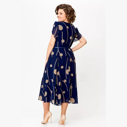 Ivy™ Navy Polkadot Print Chiffon Midi Dress