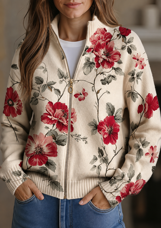 Wilhelmine™ Watercolour Rose Zip Cardigan