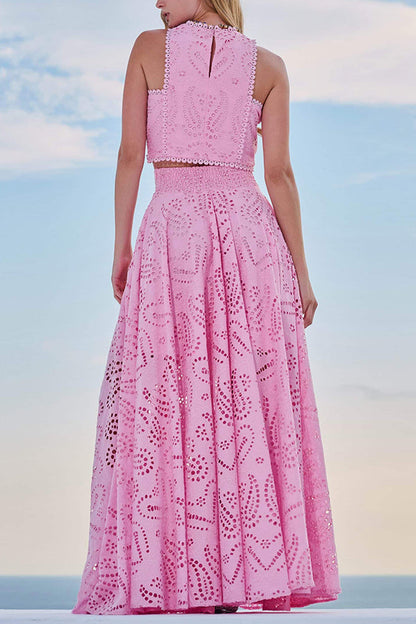 Larissa™ Embroidered Top & High-Waist Maxi Skirt Set | Elegant Two Piece Outfit