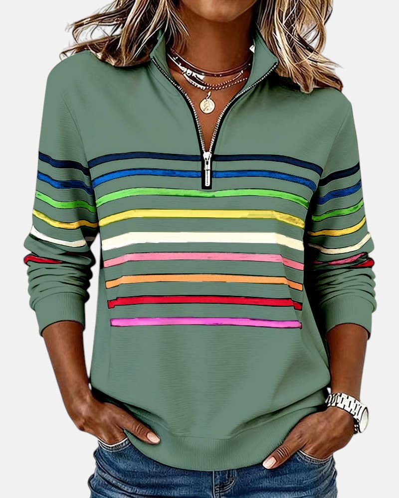 Colette™ Rainbow Striped Zip Sweatshirt - Green
