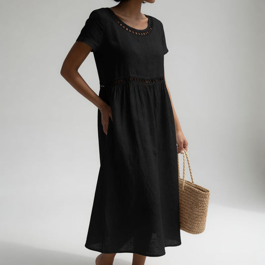 Pernelle™ Embroidered Empire Midi Dress - Black