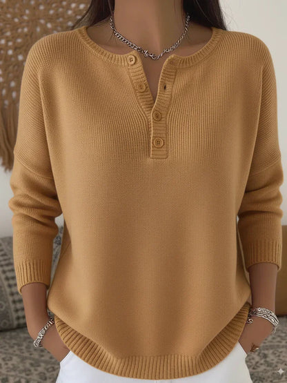 Helena Henley Button-Up Knit Sweater - Camel