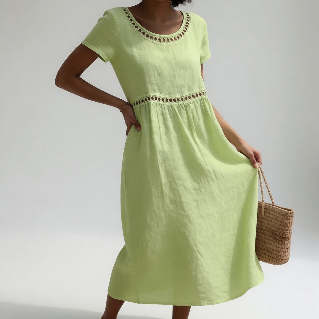 Pernelle™ Embroidered Empire Midi Dress - Light Green