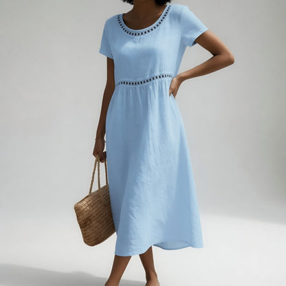 Pernelle™ Embroidered Empire Midi Dress - Blue