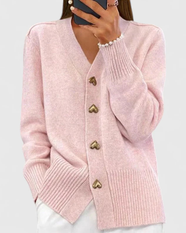 Chasie™ Elegant Button Heart Cardigan Pink