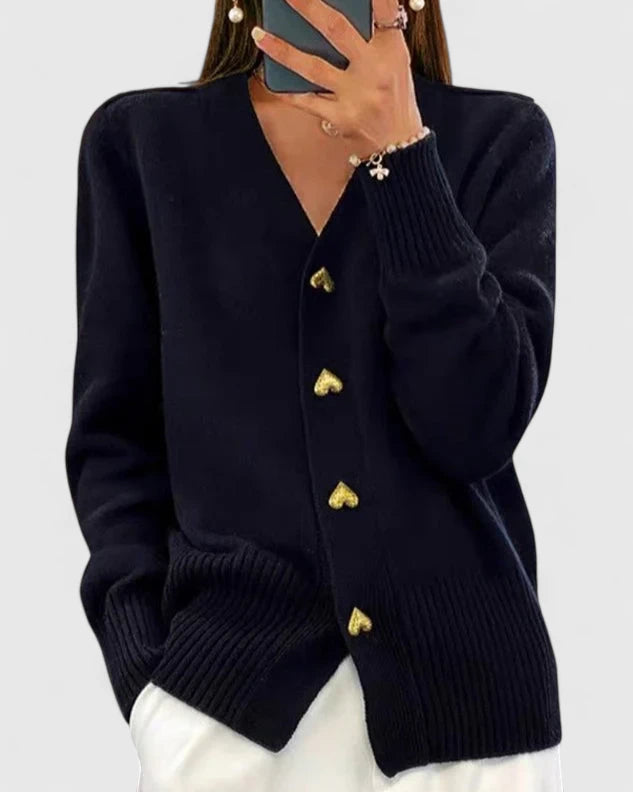 Chasie™ Elegant Button Heart Cardigan Black