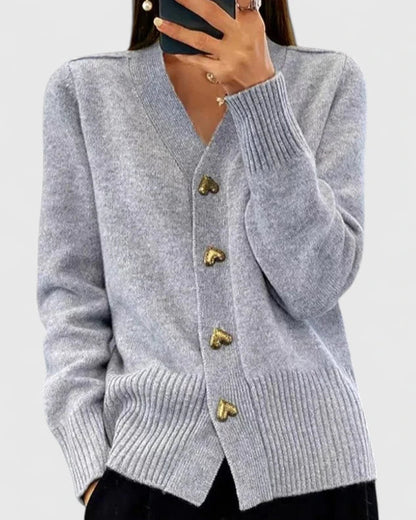 Chasie™ Elegant Button Heart Cardigan Grey