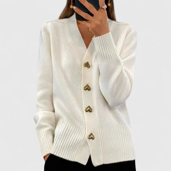 Chasie™ Elegant Button Heart Cardigan White