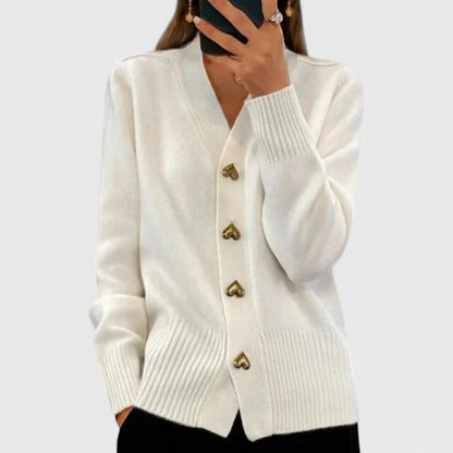 Chasie™ Elegant Button Heart Cardigan White