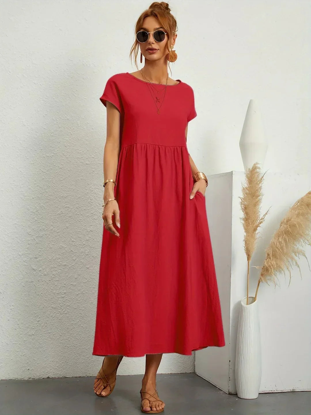 Nadine™ Fluid Midi Dress - Red