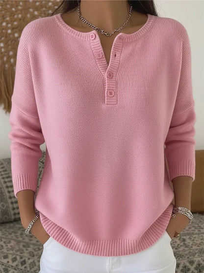 Helena Henley Button-Up Knit Sweater - Light Pink