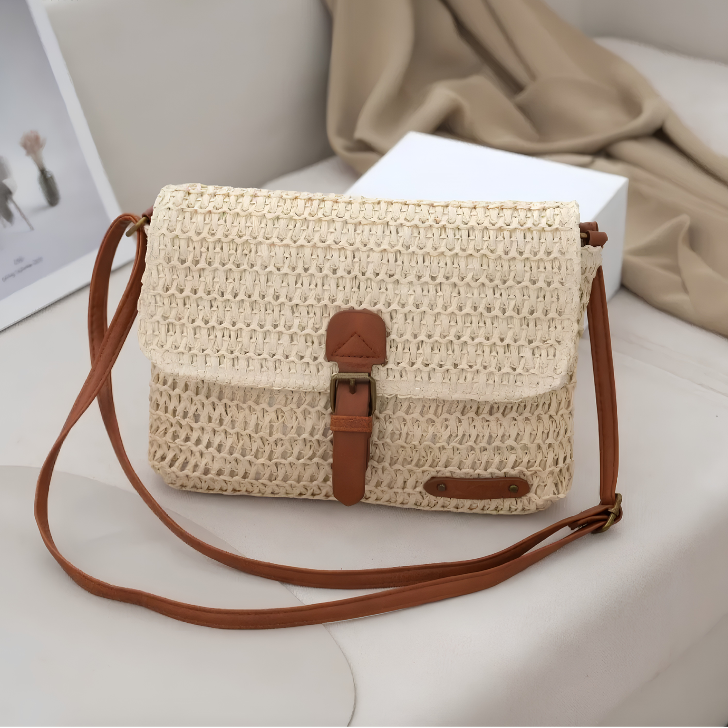 Emily™ Woven Crossbody Bag – Beige