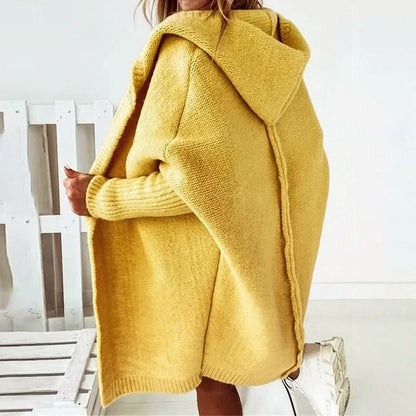 Valentina Loose Knit Hooded Cardigan Yellow