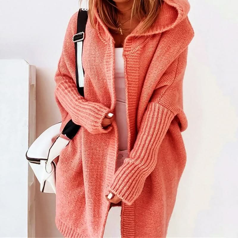 Valentina Loose Knit Hooded Cardigan Orange