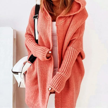 Valentina Loose Knit Hooded Cardigan Orange