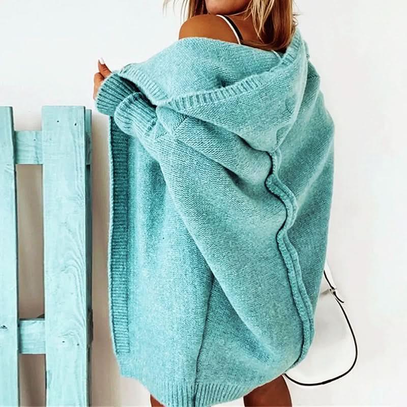 Valentina Loose Knit Hooded Cardigan Blue
