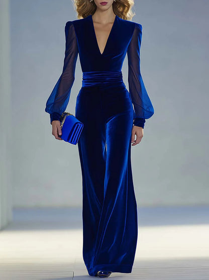 Trisha™ Elegant Suede V-Neck Jumpsuit | Modern Elegance