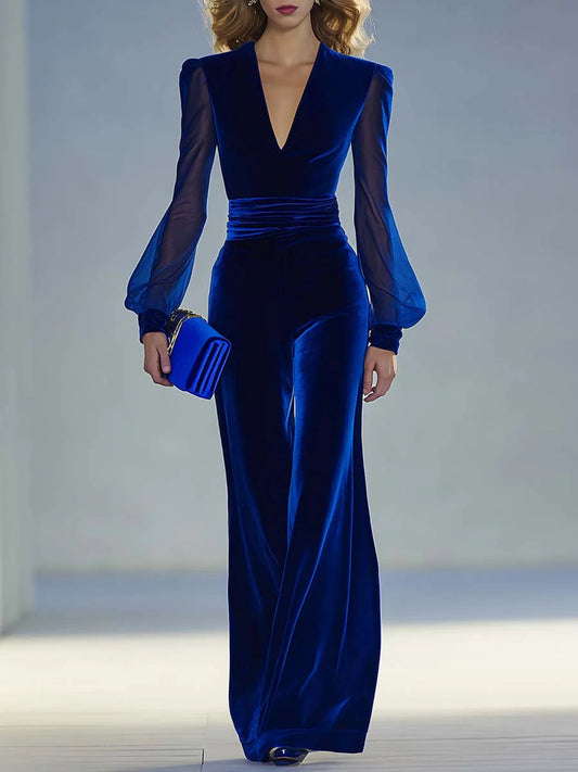 Trisha™ Elegant Suede V-Neck Jumpsuit | Modern Elegance