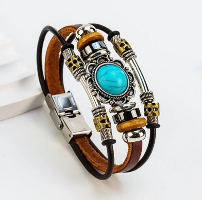 Vintage Turquoise Buckle Bracelet - Brown