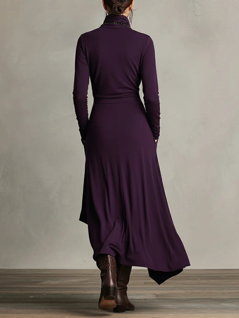 Arielle Vintage Asymmetrical Turtleneck Dress detail