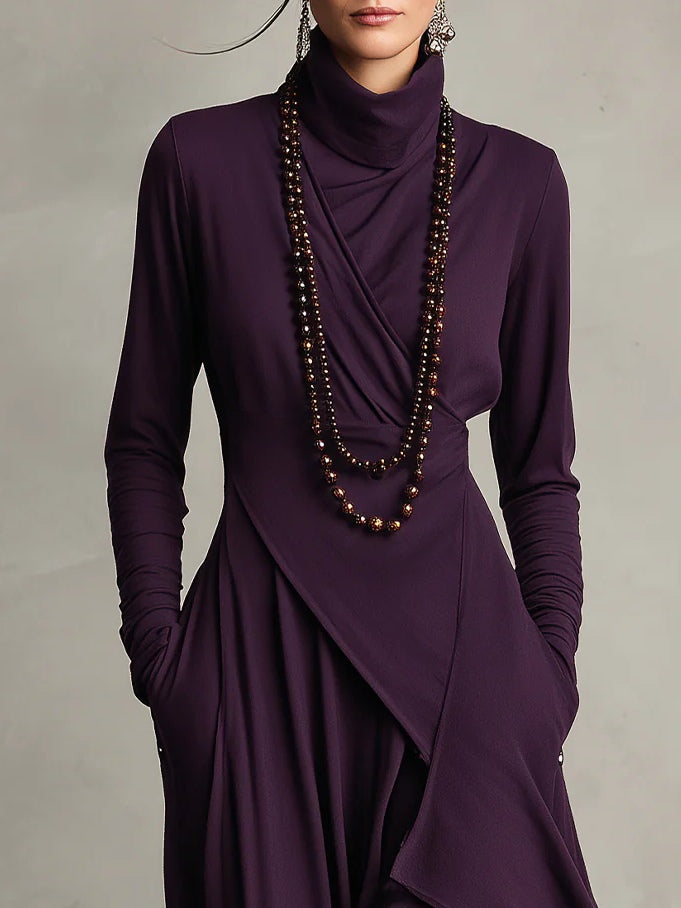 Arielle Vintage Asymmetrical Turtleneck Dress lifestyle 2