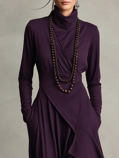 Arielle Vintage Asymmetrical Turtleneck Dress lifestyle 2